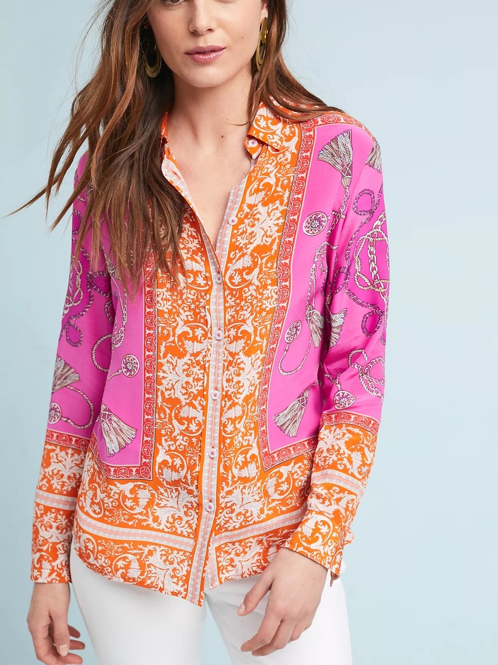 Anthropologie Maeve Potala Silk Button Down Blouse Size 0